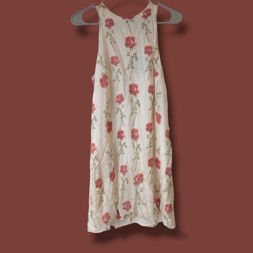 Black Iris Cream Red Rose 100% Silk Sleeveless Mini Slip Dress Evening Romantic